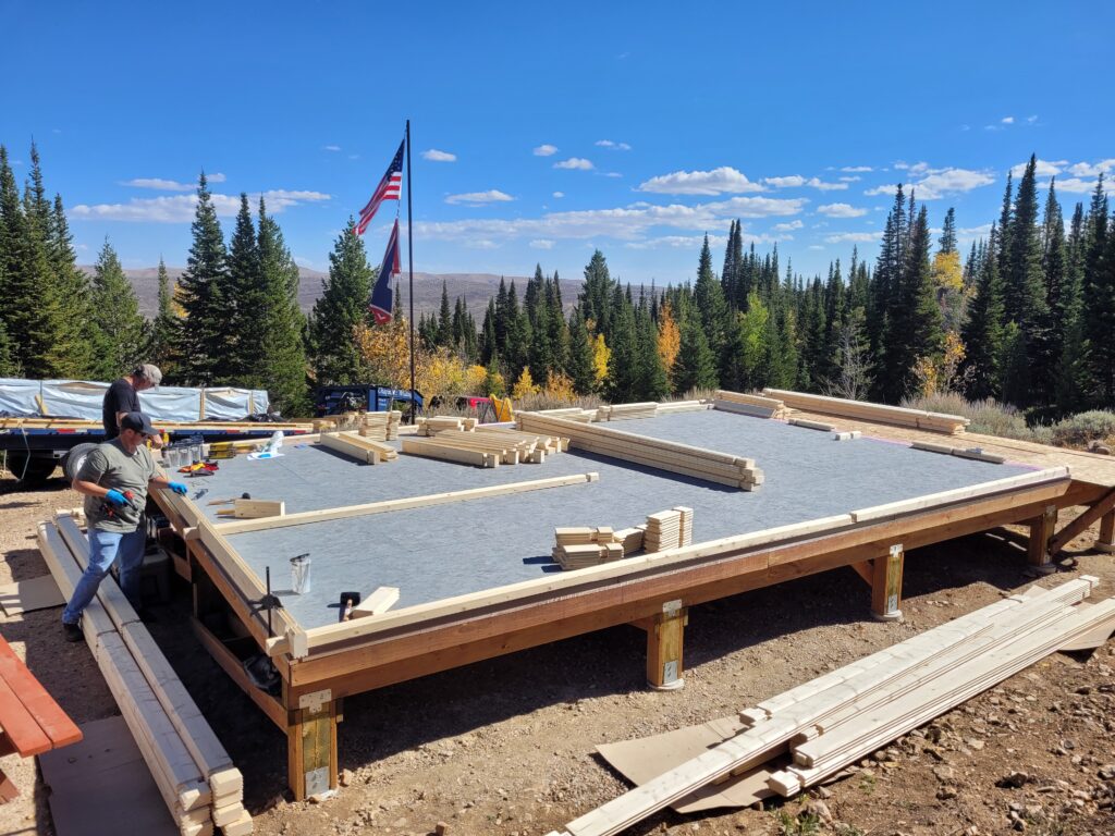 A build site with the first rows of a building.