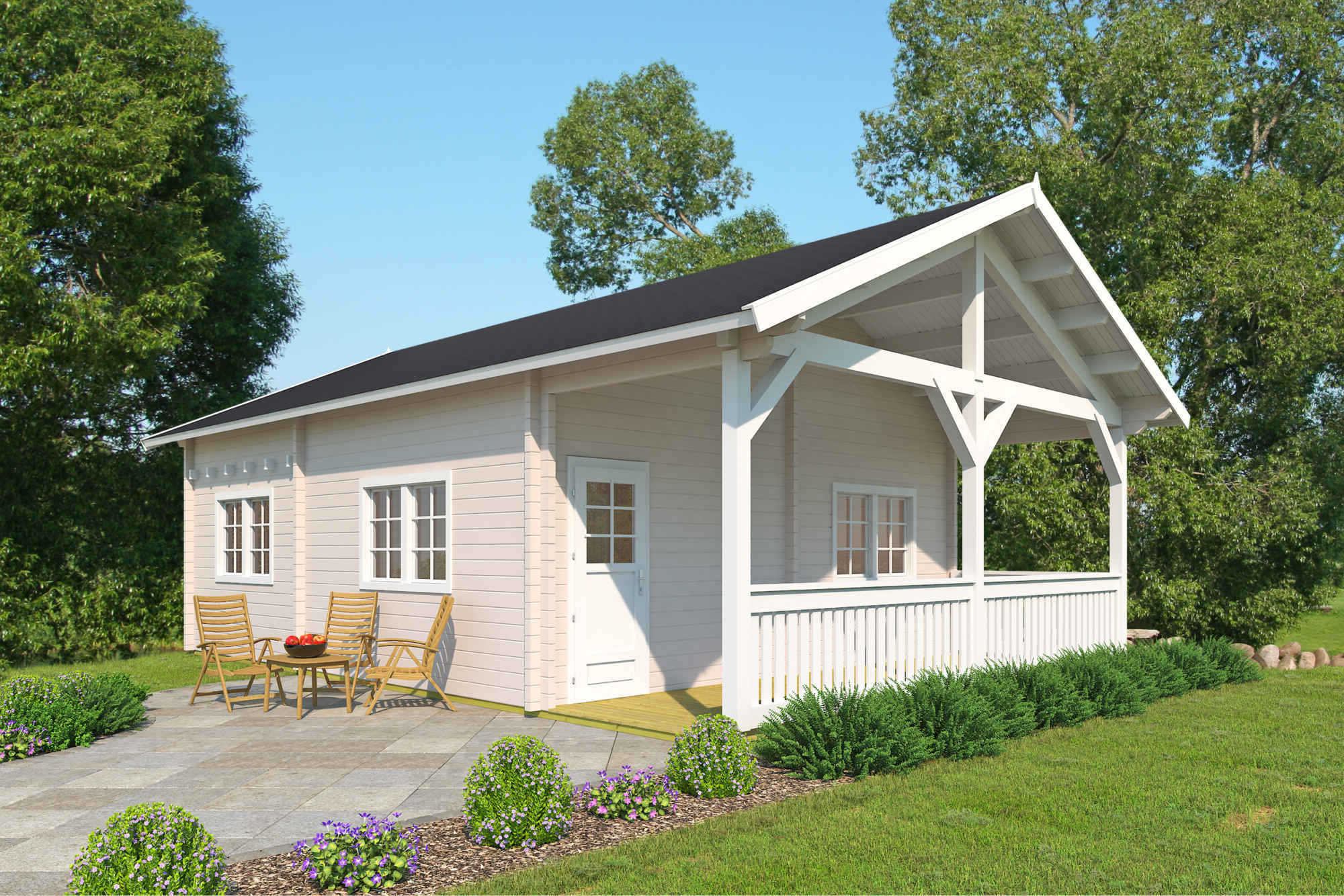 Small beige house with covered front porch