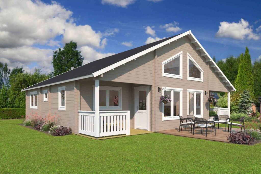 A 2 story house with windows along the front and a small covered porch area.