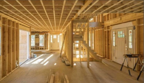 Conventionally framed house interior.